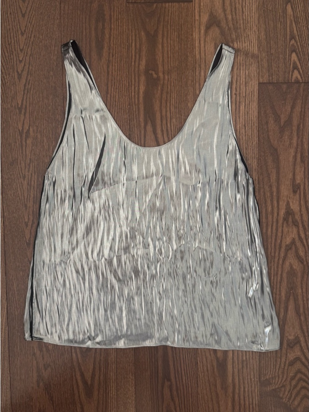 Massimo Dutti Women's Silver Metallic Tank Top - Sleeveless Scoop Neck